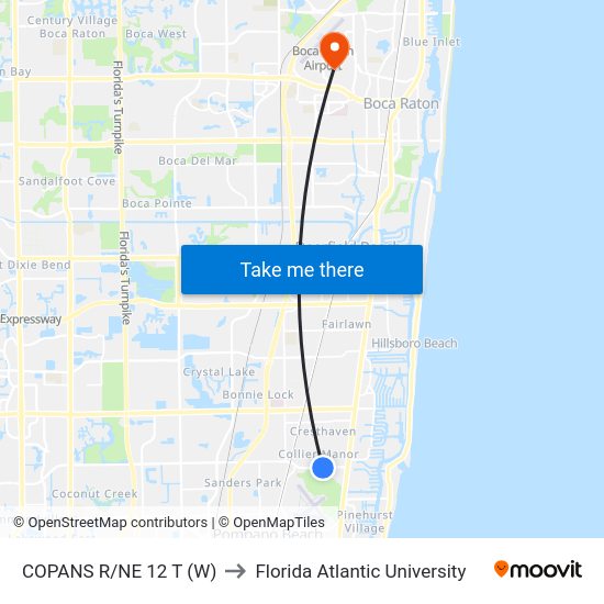 Copans R/Ne 12 T (W) to Florida Atlantic University map