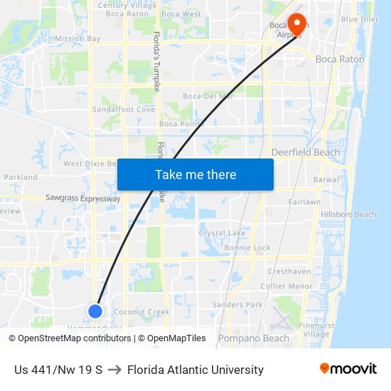Us 441/Nw 19 S to Florida Atlantic University map