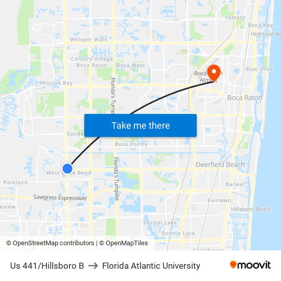 Us 441/Hillsboro B to Florida Atlantic University map