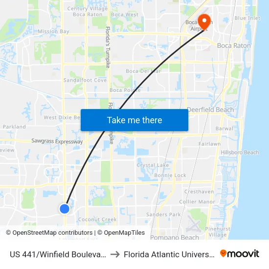 US 441/Winfield Boulevard to Florida Atlantic University map