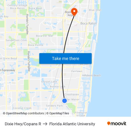 Dixie Hwy/Copans R to Florida Atlantic University map