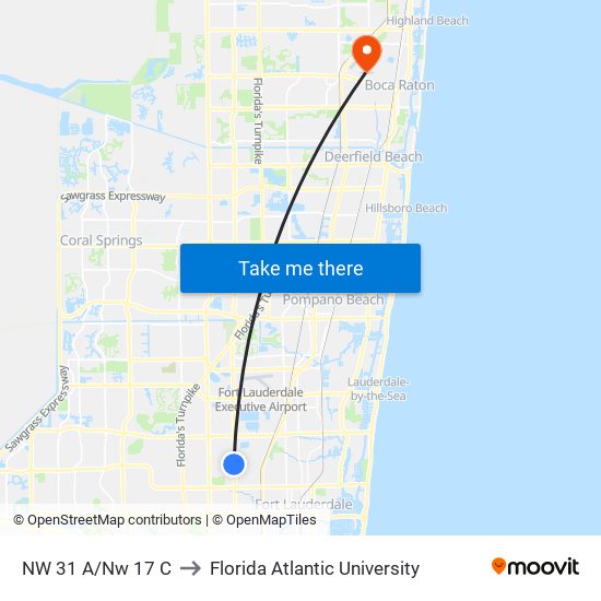 NW 31 A/NW 17 C to Florida Atlantic University map