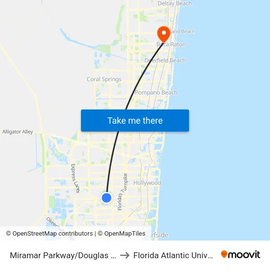 Miramar Parkway/Douglas Road to Florida Atlantic University map