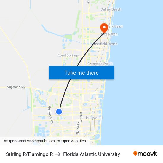 Stirling R/Flamingo R to Florida Atlantic University map