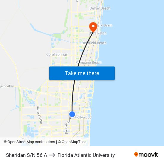 Sheridan S/N 56 A to Florida Atlantic University map