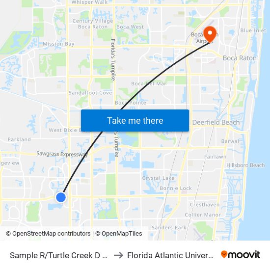 Sample R/Turtle Creek D (W) to Florida Atlantic University map