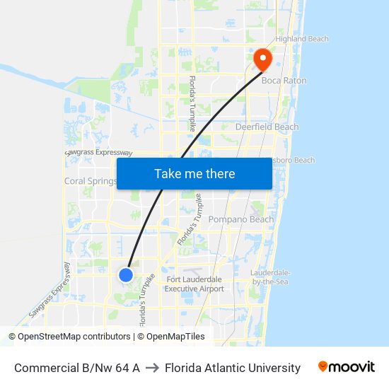 Commercial B/Nw 64 A to Florida Atlantic University map