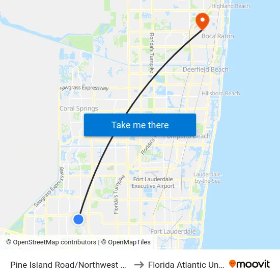 Pine Island Road/Northwest 12th Street to Florida Atlantic University map