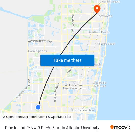 Pine Island R/Nw 9 P to Florida Atlantic University map