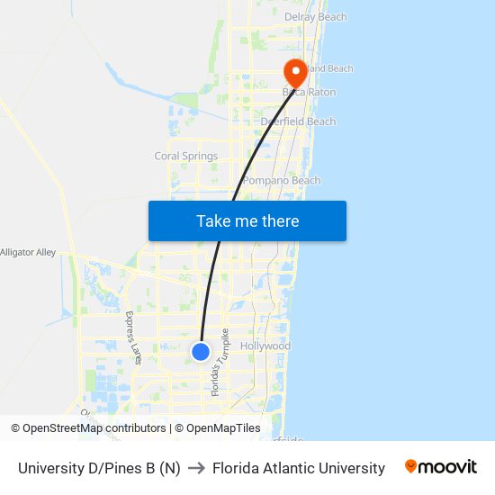 University D/Pines B (N) to Florida Atlantic University map