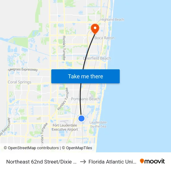 Northeast 62nd Street/Dixie Highway to Florida Atlantic University map