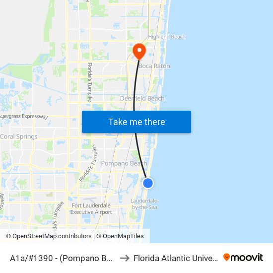 A1A/#1390 - (POMPANO BEACH) to Florida Atlantic University map