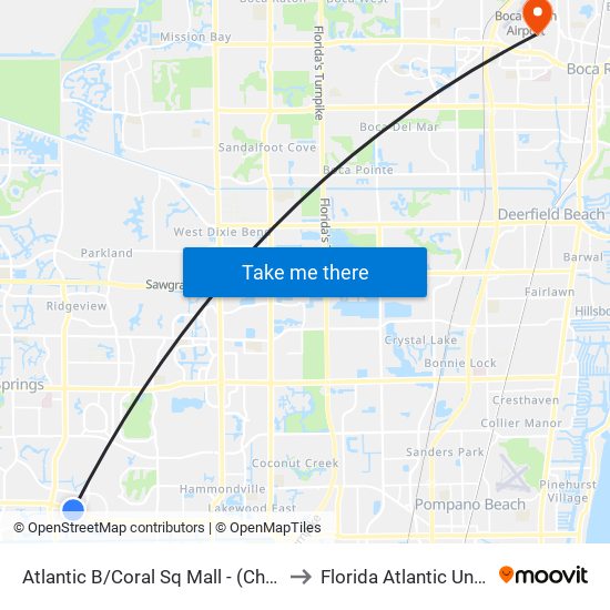 Atlantic B/Coral Sq Mall - (Chase Bank) to Florida Atlantic University map
