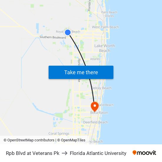 RPB BLVD at VETERANS PK to Florida Atlantic University map