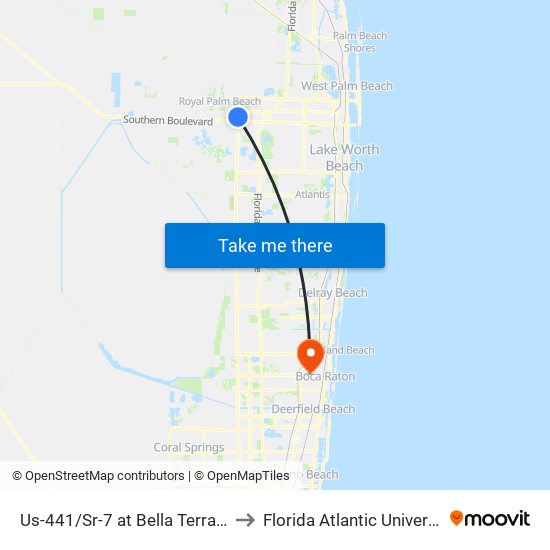 US-441/SR-7 at BELLA TERRA WY to Florida Atlantic University map