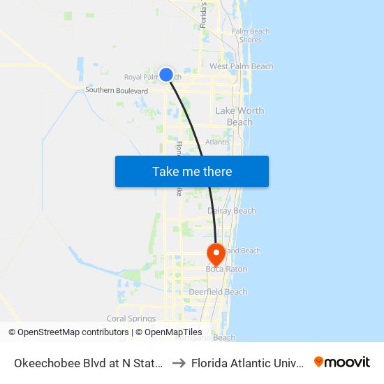 Okeechobee Blvd at N State Rd 7 to Florida Atlantic University map