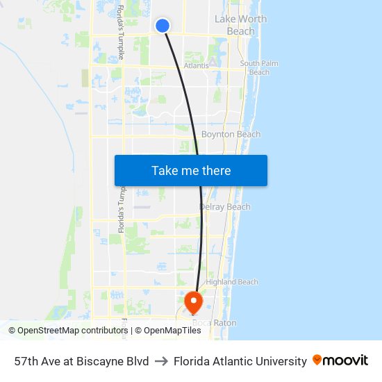 57th Ave at Biscayne Blvd to Florida Atlantic University map
