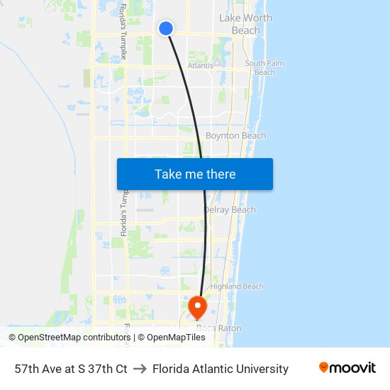 57TH AVE at S 37TH CT to Florida Atlantic University map