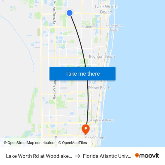 Lake Worth Rd at Woodlakes Blvd to Florida Atlantic University map