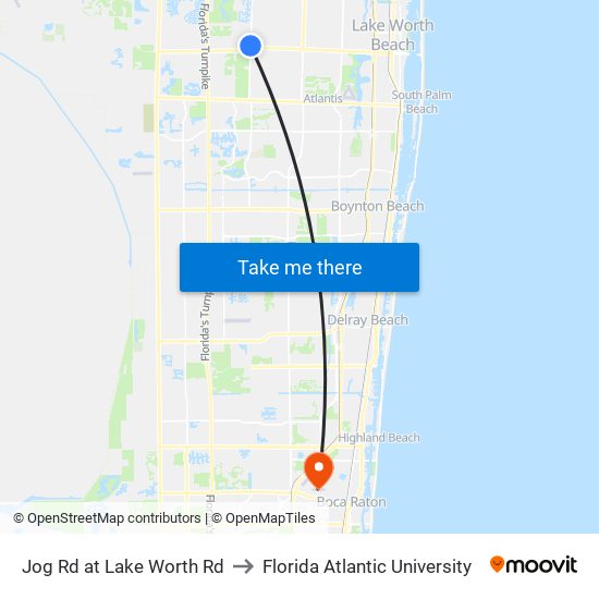 Jog Rd at Lake Worth Rd to Florida Atlantic University map