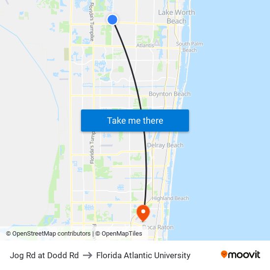 Jog Rd at Dodd Rd to Florida Atlantic University map