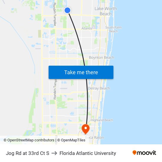 Jog Rd at 33rd Ct S to Florida Atlantic University map