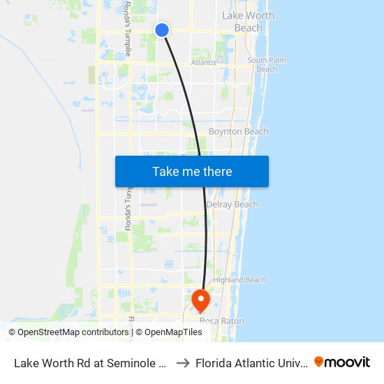 Lake Worth Rd at Seminole Palm Dr to Florida Atlantic University map