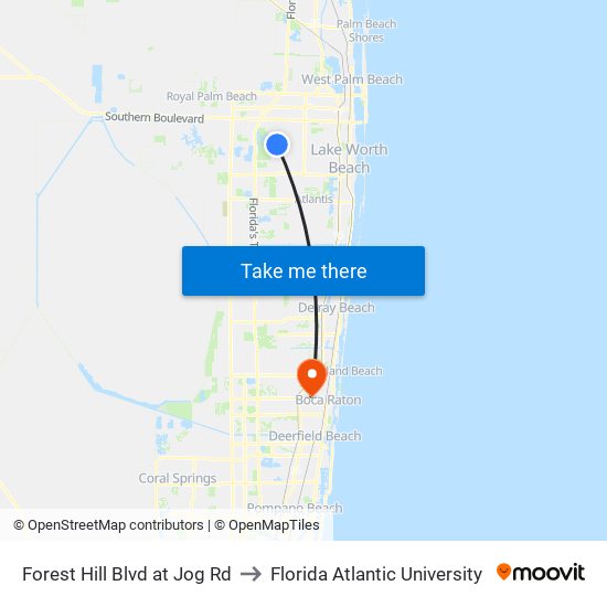 Forest Hill Blvd at  Jog Rd to Florida Atlantic University map