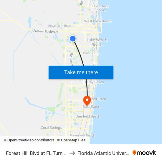 Forest Hill Blvd at FL Turnpike to Florida Atlantic University map