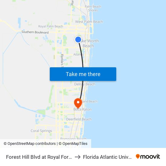 Forest Hill Blvd at Royal Forest Ct to Florida Atlantic University map