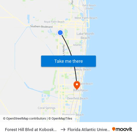 Forest Hill Blvd at Koboskos Plz to Florida Atlantic University map
