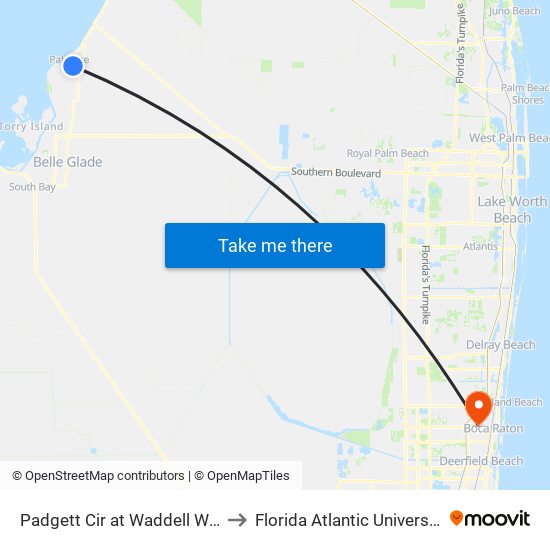 PADGETT CIR at WADDELL WAY to Florida Atlantic University map