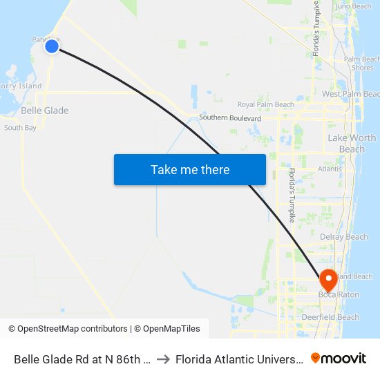 BELLE GLADE RD at N 86TH ST to Florida Atlantic University map