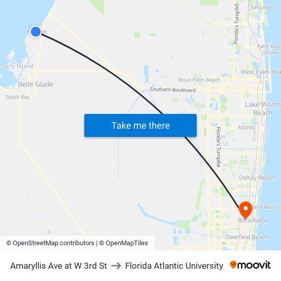 AMARYLLIS AVE at W 3RD ST to Florida Atlantic University map