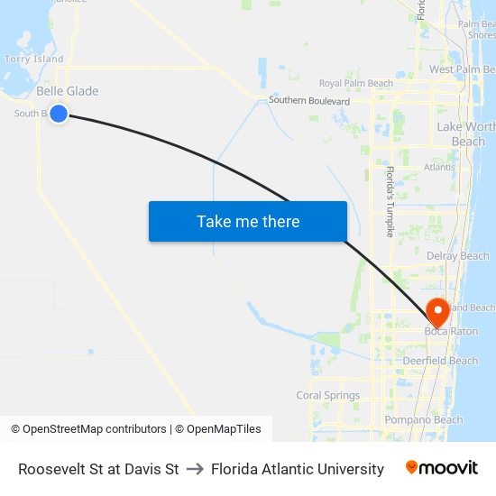 ROOSEVELT ST at DAVIS ST to Florida Atlantic University map