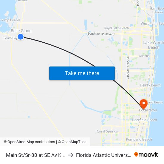Main St/Sr-80 at SE Av K St to Florida Atlantic University map