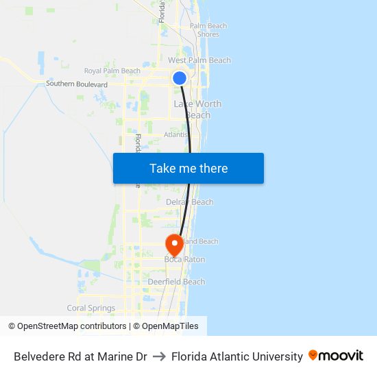 Belvedere Rd at Marine Dr to Florida Atlantic University map