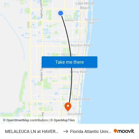 MELALEUCA LN at  HAVERHILL RD to Florida Atlantic University map