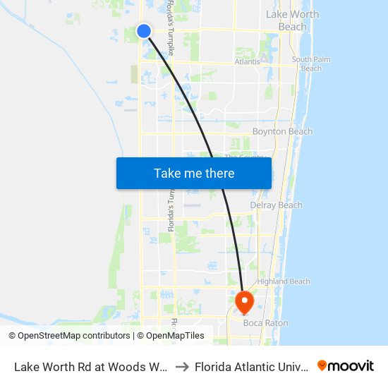 Lake Worth Rd at Woods Walk Plz to Florida Atlantic University map