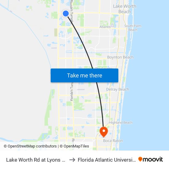 Lake Worth Rd at Lyons Rd to Florida Atlantic University map