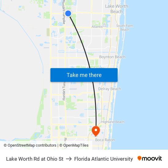 Lake Worth Rd at Ohio St to Florida Atlantic University map