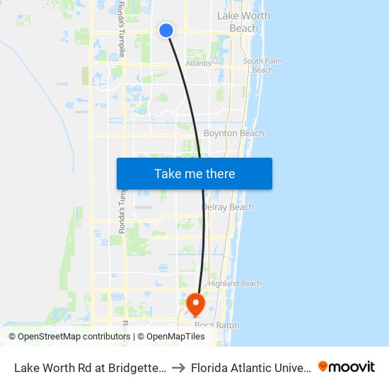 Lake Worth Rd at Bridgette Blvd to Florida Atlantic University map