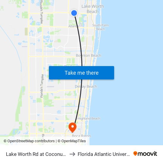 Lake Worth Rd at Coconut Rd to Florida Atlantic University map