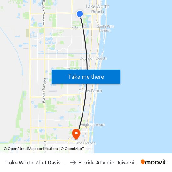 Lake Worth Rd at Davis Rd to Florida Atlantic University map