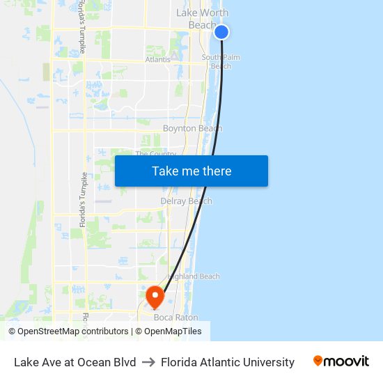 Lake Ave at Ocean Blvd to Florida Atlantic University map
