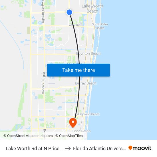 LAKE WORTH RD at N PRICE ST to Florida Atlantic University map