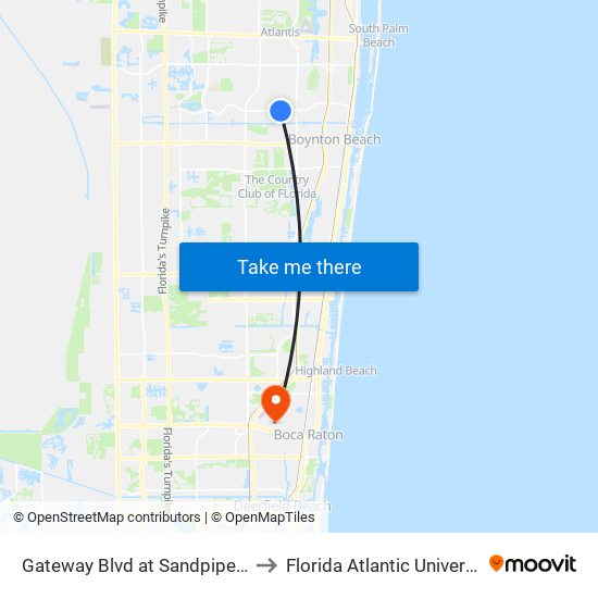 Gateway Blvd at  Sandpiper Dr to Florida Atlantic University map