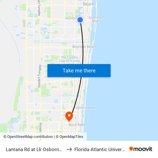 Lantana Rd at Lk Osborne Dr to Florida Atlantic University map