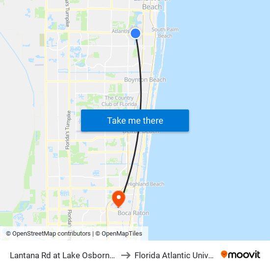 Lantana Rd at  Lake Osborne Mhp to Florida Atlantic University map