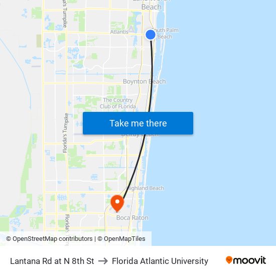 Lantana Rd at  N 8th St to Florida Atlantic University map